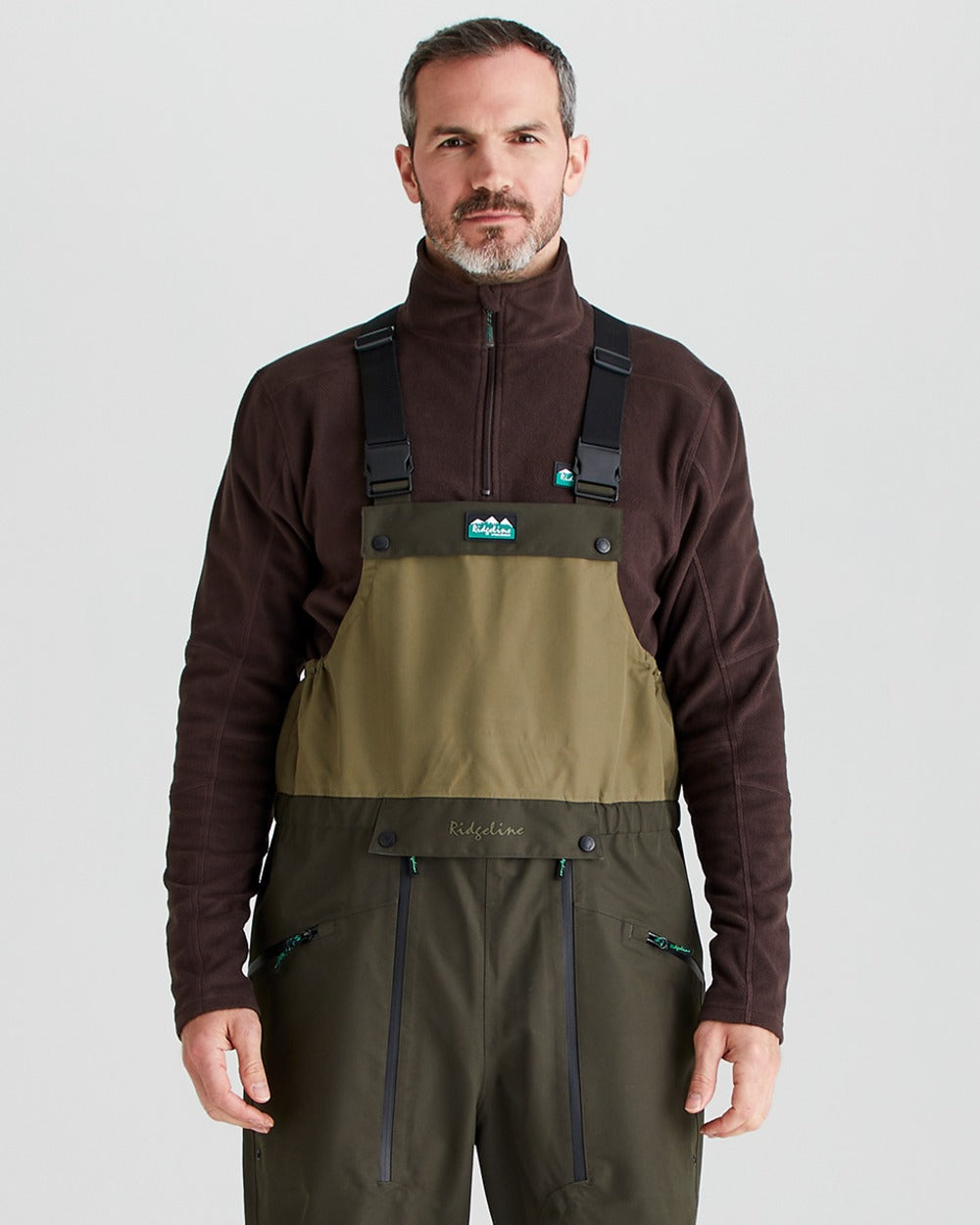 Deep Forest coloured Ridgeline Mens Agri Pro Bib & Brace on grey background