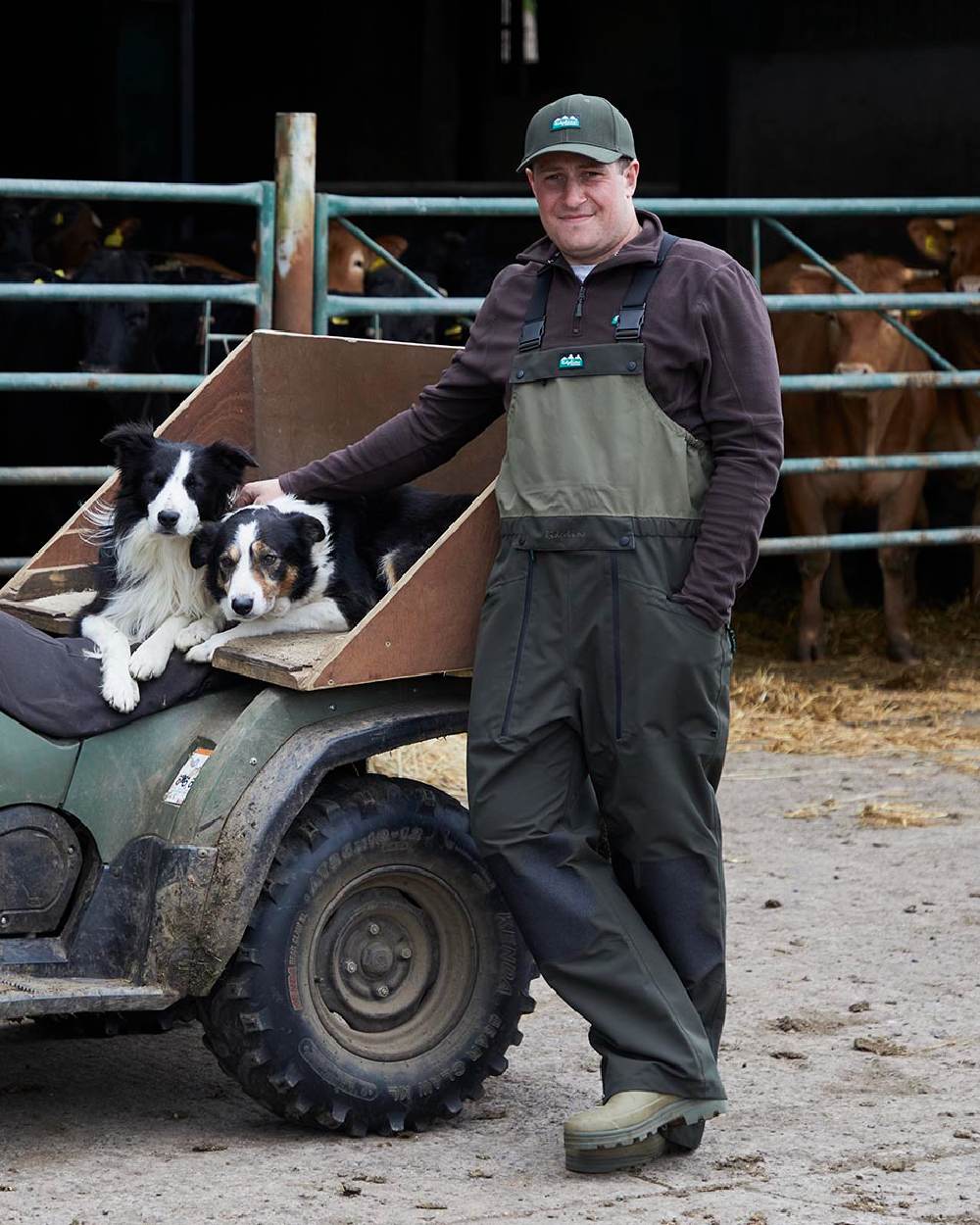 Deep Forest coloured Ridgeline Mens Agri Pro Bib & Brace on farm background