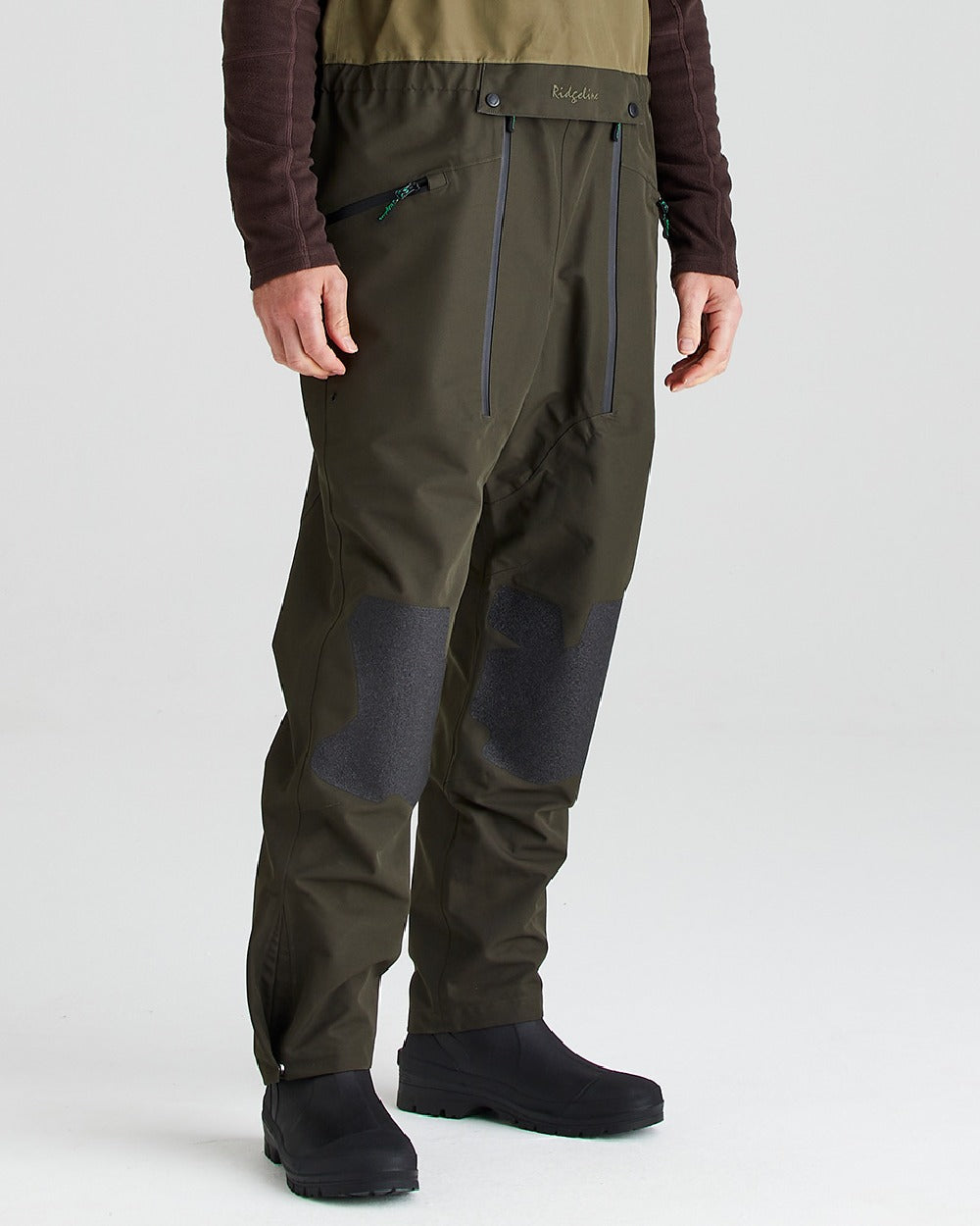 Deep Forest coloured Ridgeline Mens Agri Pro Bib & Brace on grey background