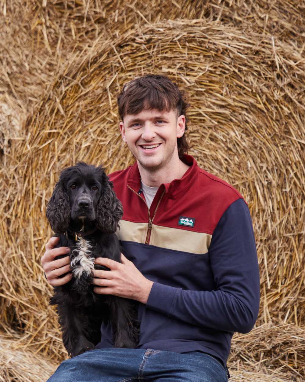 Navy Multi coloured Ridgeline Mens Backslider Rugby Top on haystack background
