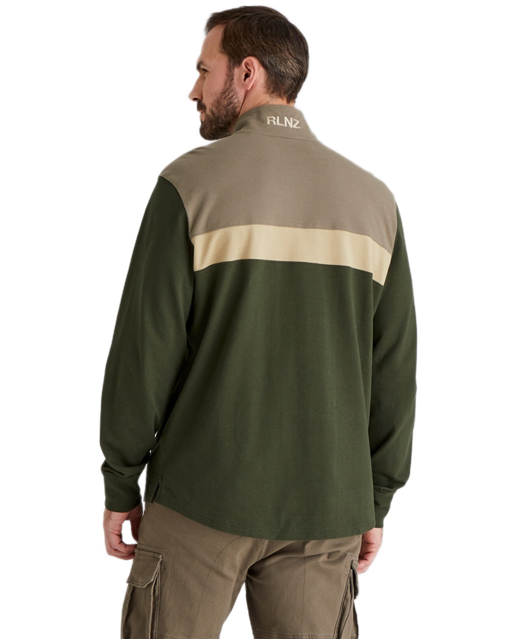 Olive Multi coloured Ridgeline Mens Backslider Rugby Top on white background