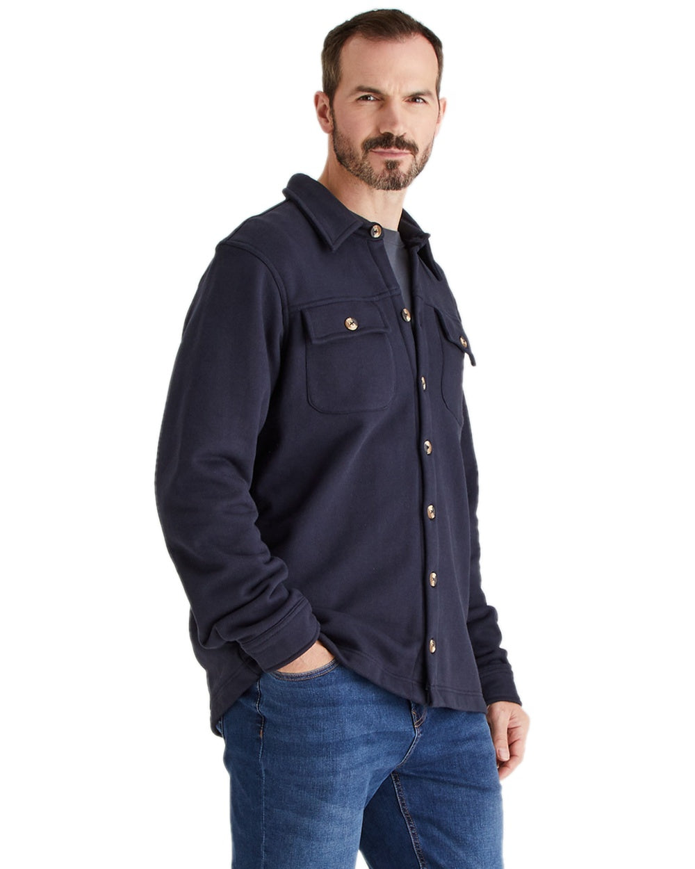 Navy Coloured Ridgeline Mens Burnham Work Shirt on white background