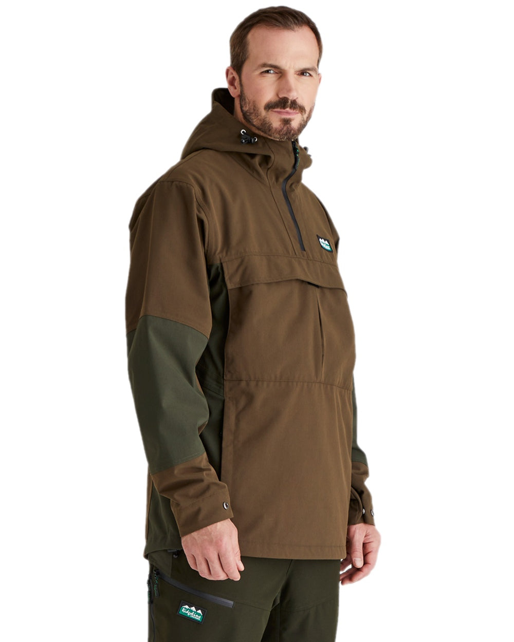 Bark Deep Forest Coloured Ridgeline Mens Cambrian Smock on white background