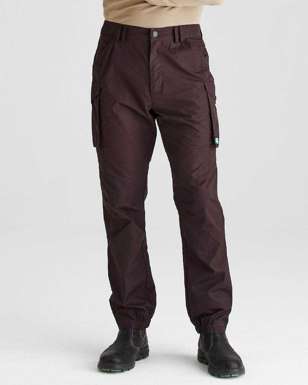 Deep Bark coloured Ridgeline Mens Grafter Trousers on grey background