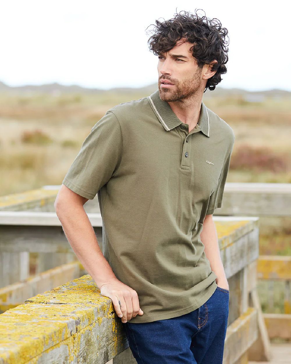 Ivy Green Coloured Ridgeline Mens Kilworth Polo Shirt on outdoor background