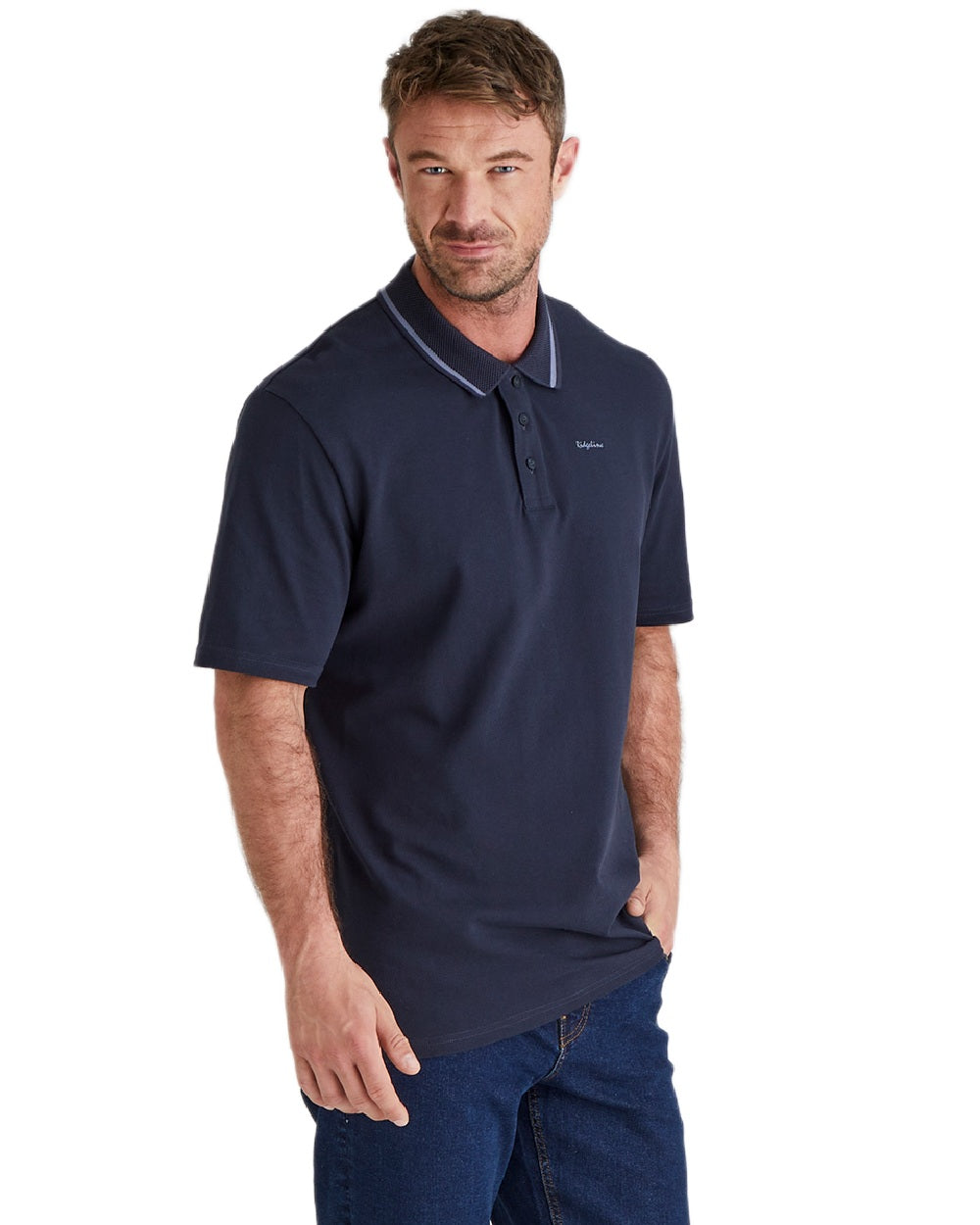 Navy Coloured Ridgeline Mens Kilworth Polo Shirt on white background