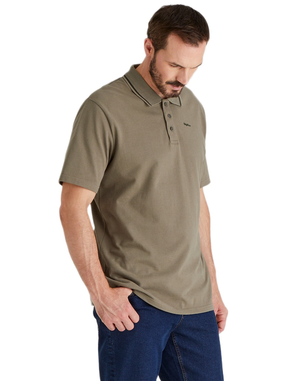 Olive Coloured Ridgeline Mens Kilworth Polo Shirt on white background