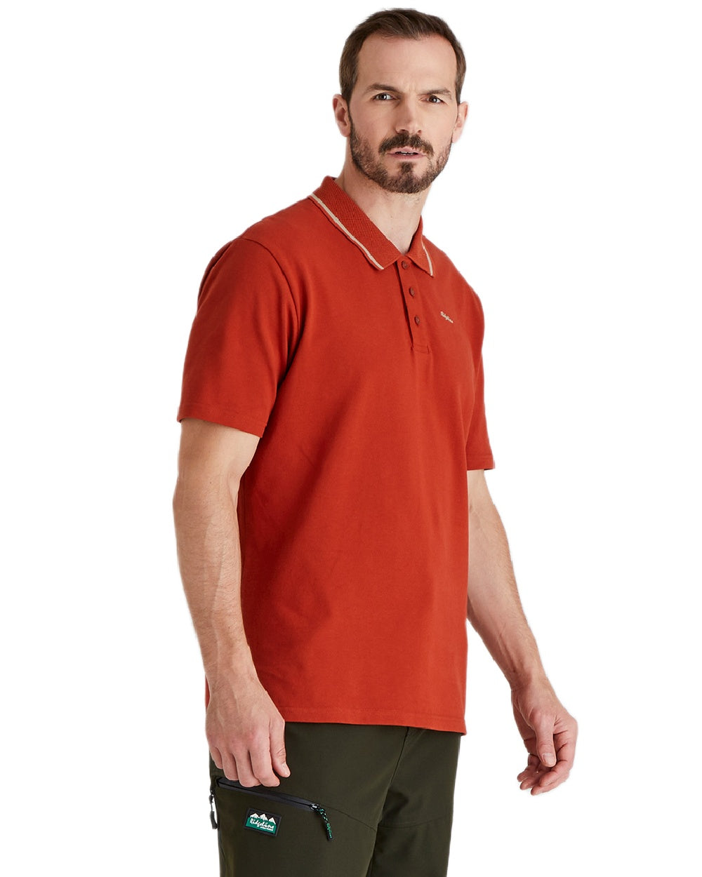Russet Coloured Ridgeline Mens Kilworth Polo Shirt on white background