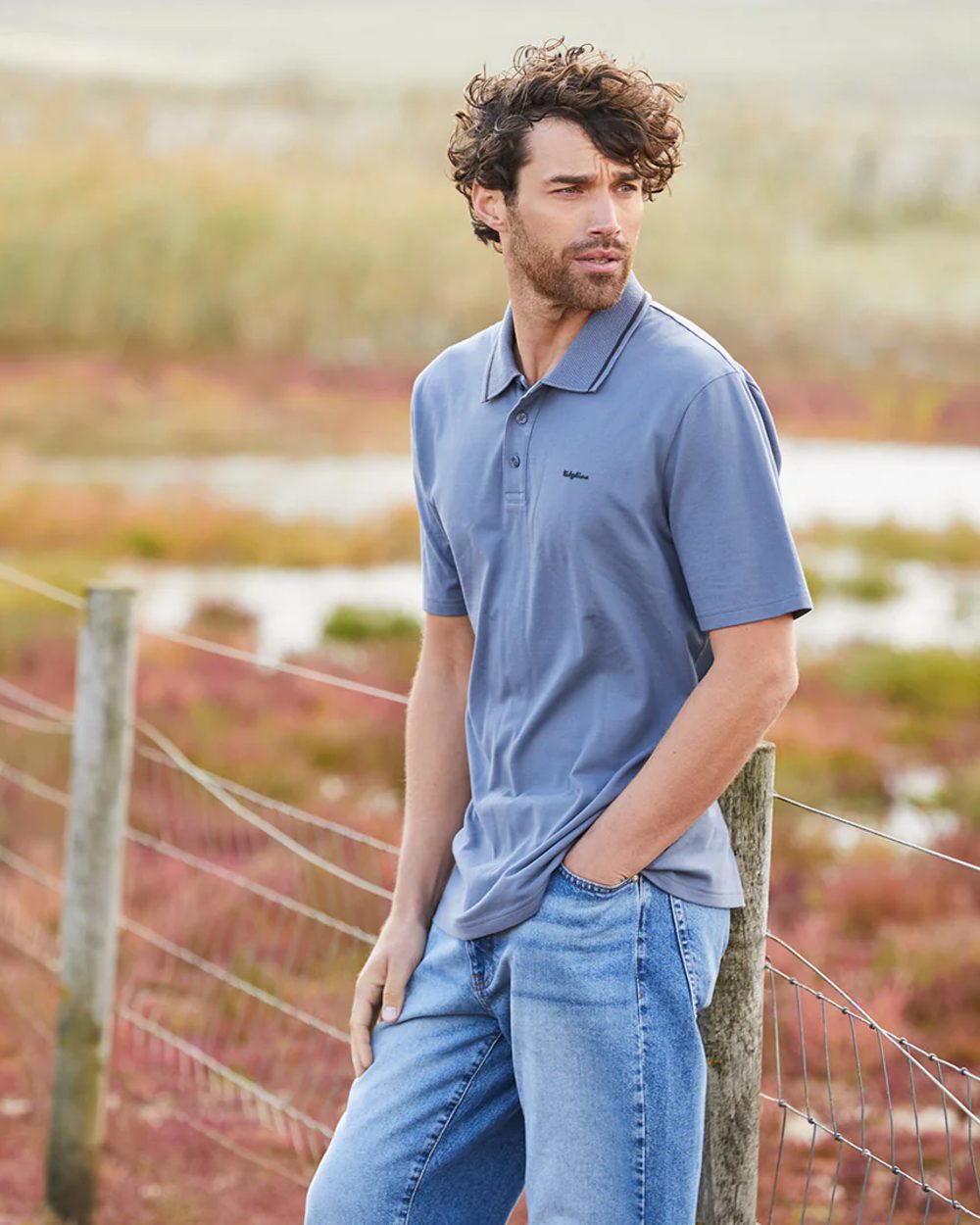 Storm Coloured Ridgeline Mens Kilworth Polo Shirt on outdoor background