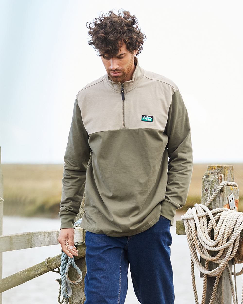 Ivy Green Multi Coloured Ridgeline Mens Salthouse Quarter Zip Top on outdoor background