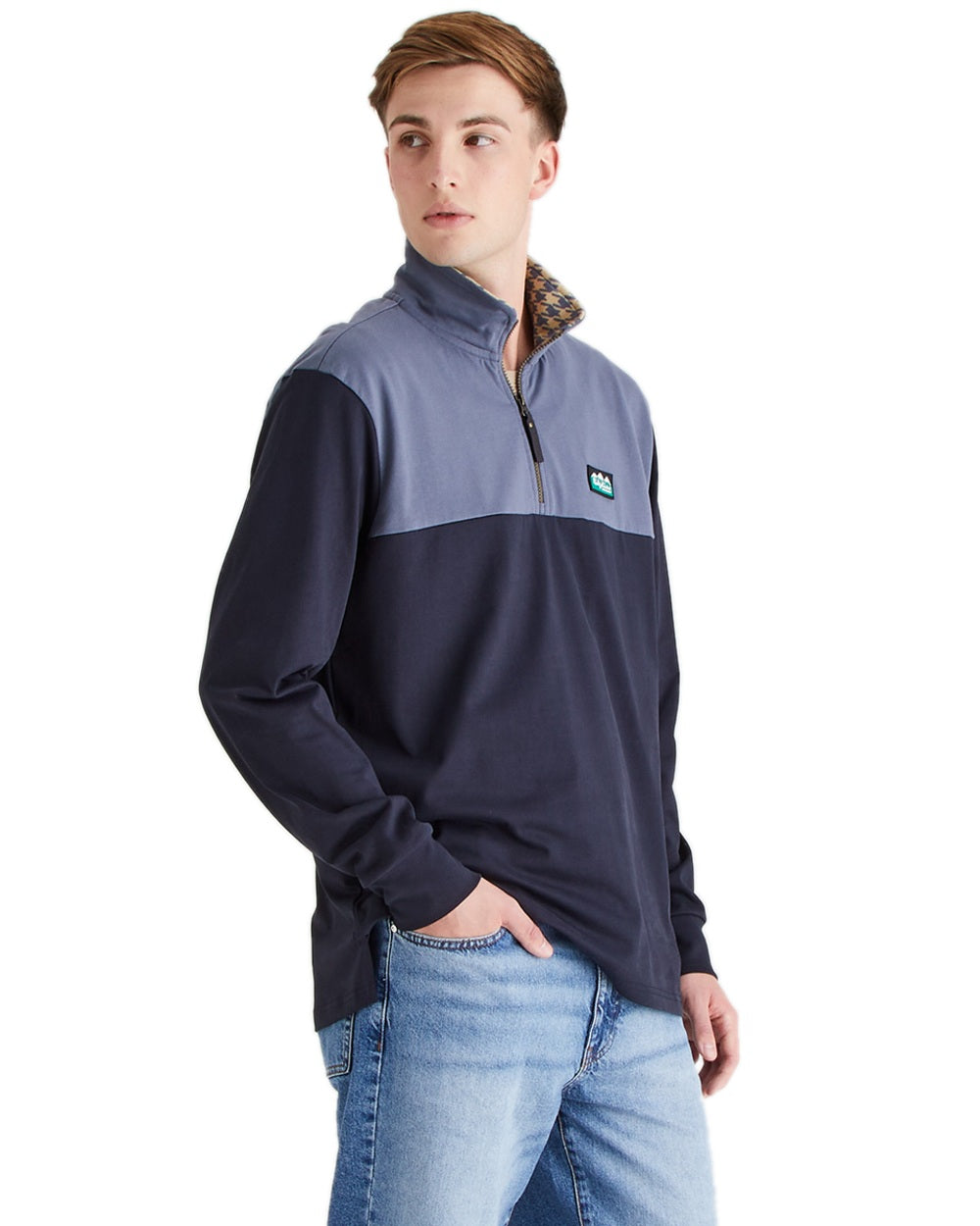 Navy Multi Coloured Ridgeline Mens Salthouse Quarter Zip Top on white background