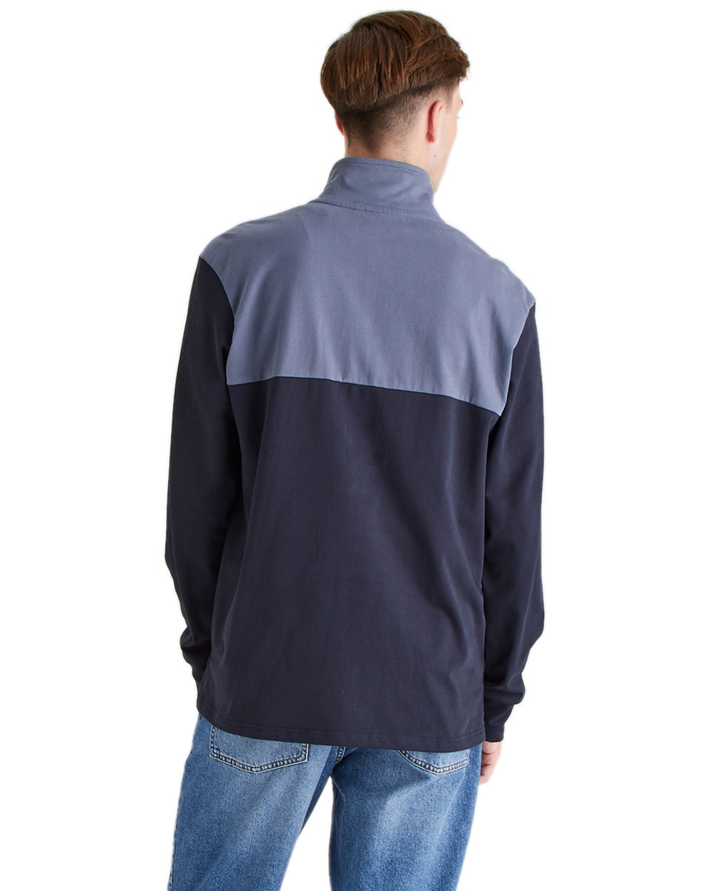 Navy Multi Coloured Ridgeline Mens Salthouse Quarter Zip Top on white background