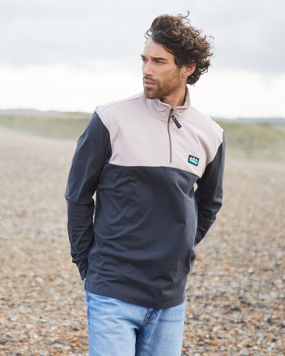Shale Multi Coloured Ridgeline Mens Salthouse Quarter Zip Top on outdoor background