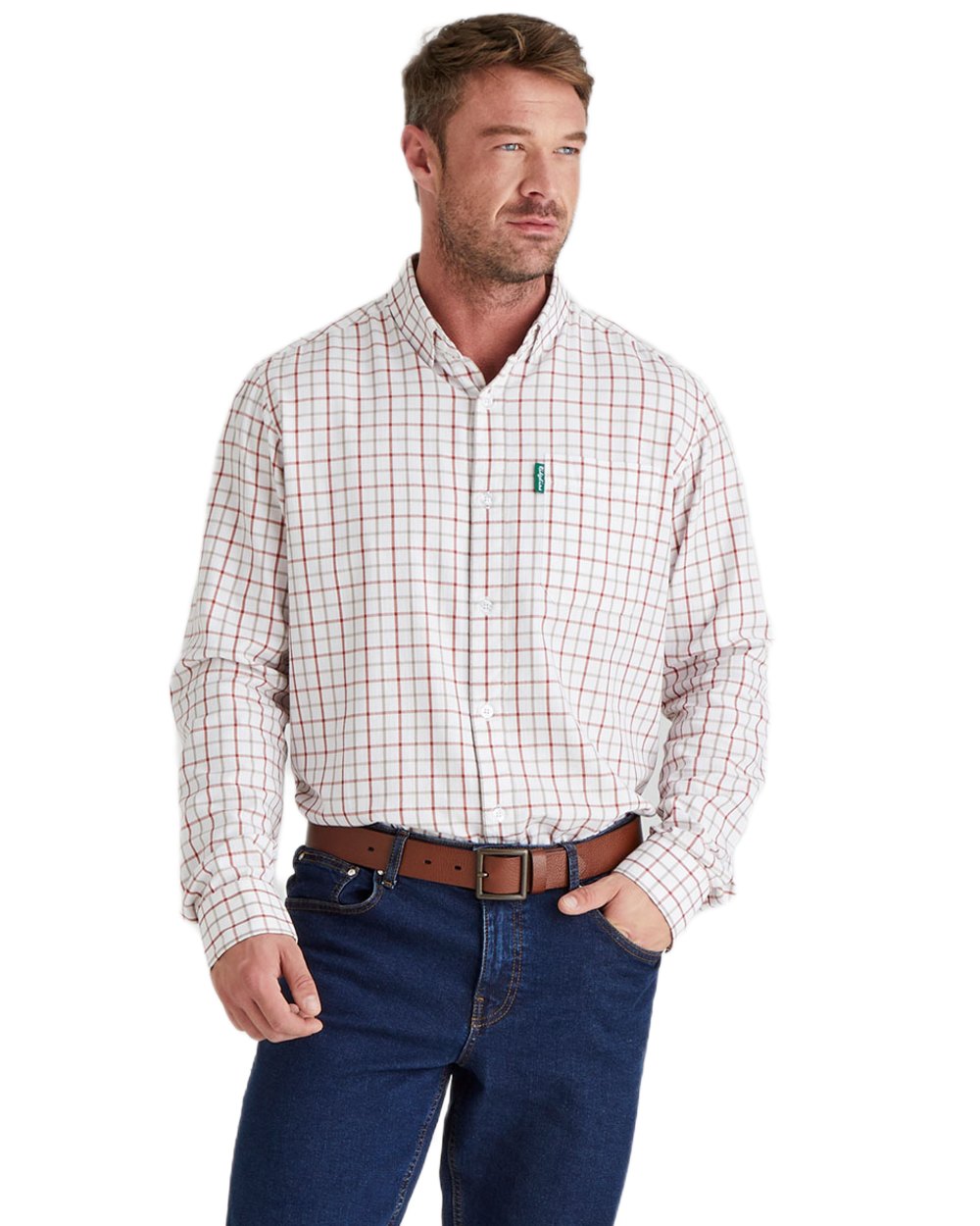Russet coloured Ridgeline Mens Sedgebrook Shirt on white background