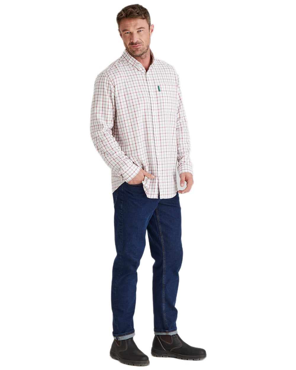 Russet coloured Ridgeline Mens Sedgebrook Shirt on white background