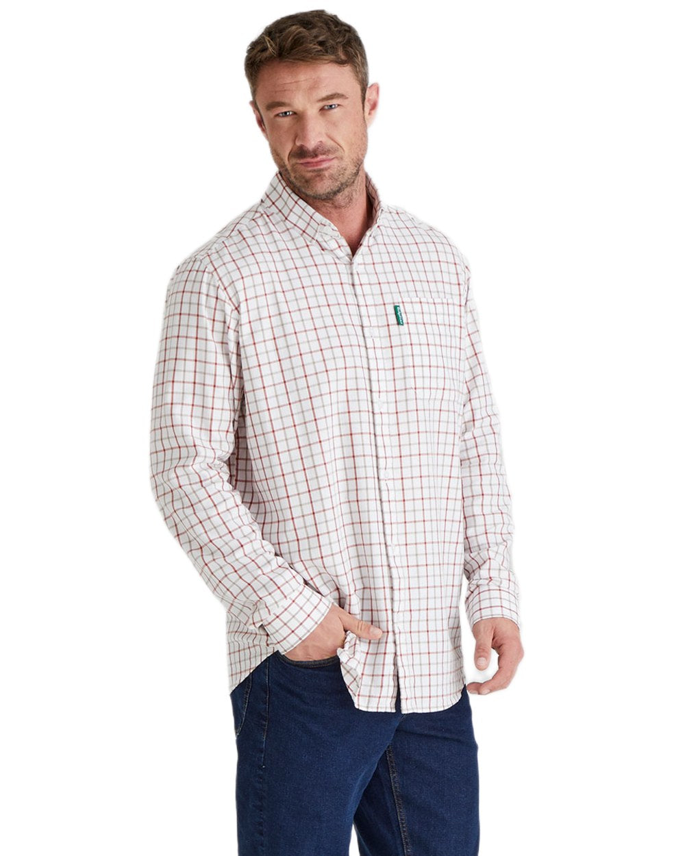 Russet coloured Ridgeline Mens Sedgebrook Shirt on white background