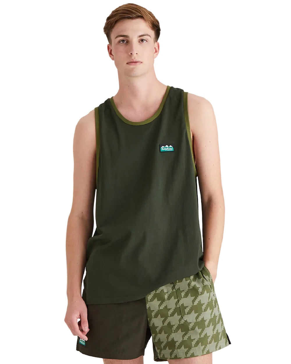 Deep Forest Coloured Ridgeline Mens Signature Singlet Top on white background