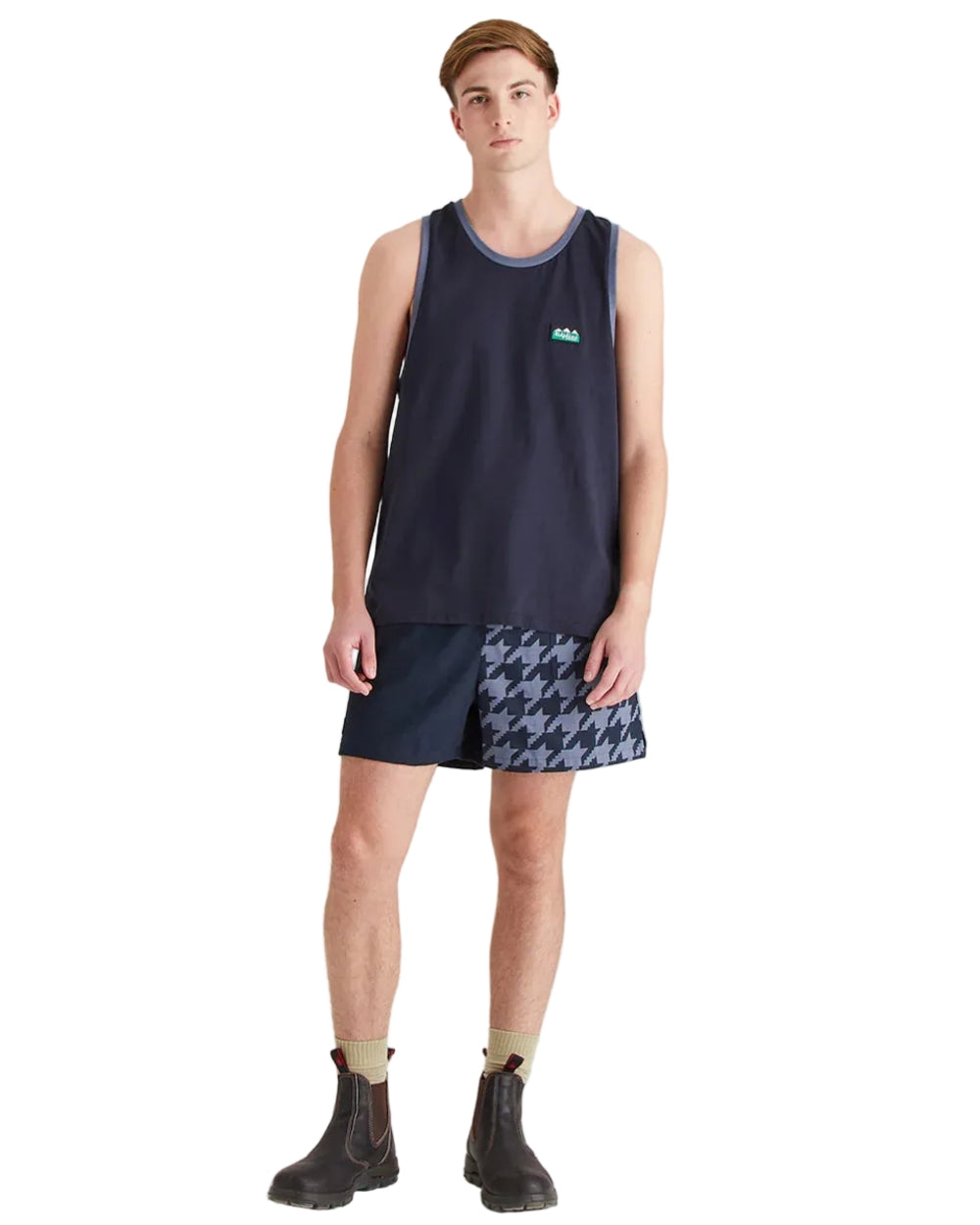 Navy Coloured Ridgeline Mens Signature Singlet Top on white background