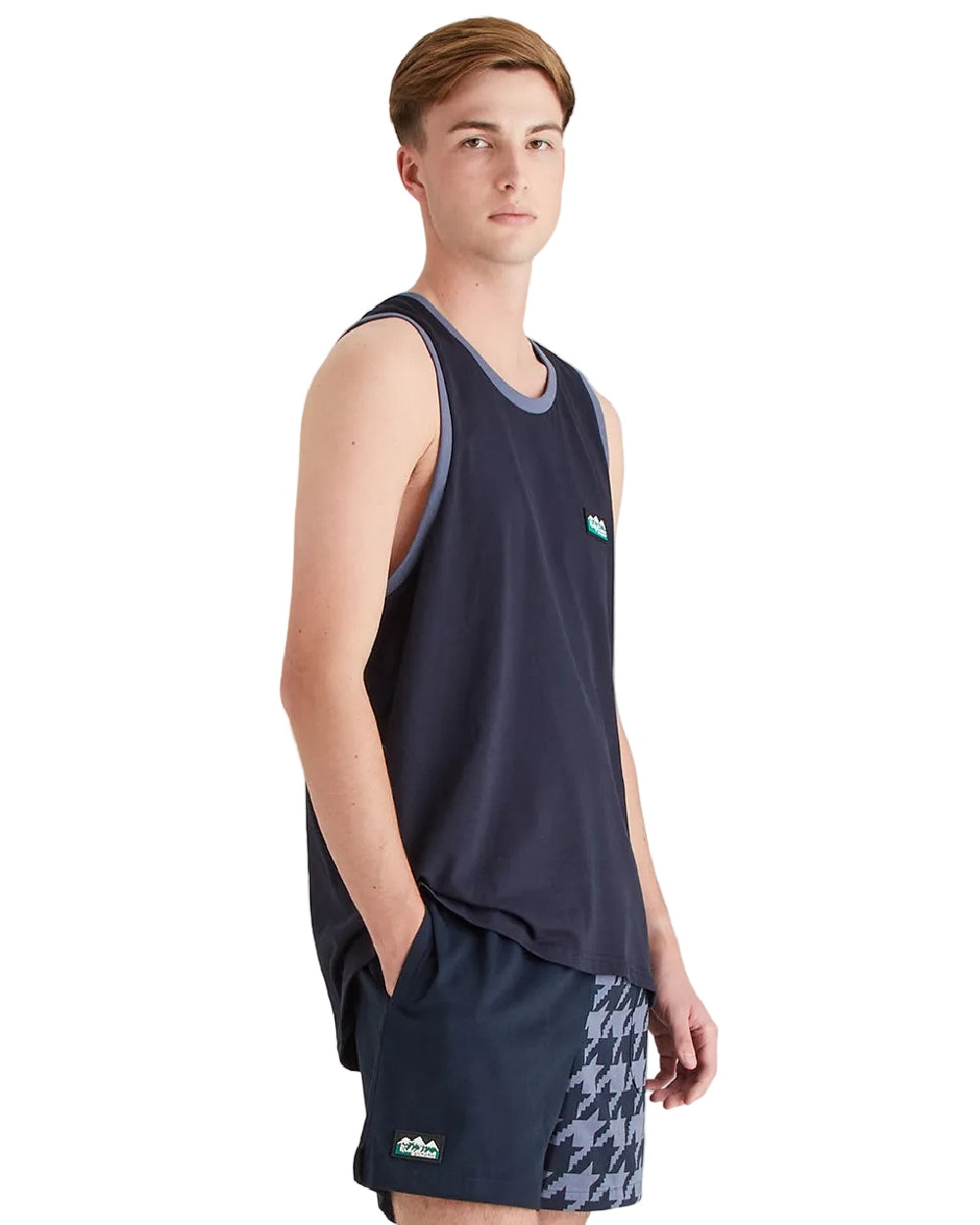Navy Coloured Ridgeline Mens Signature Singlet Top on white background