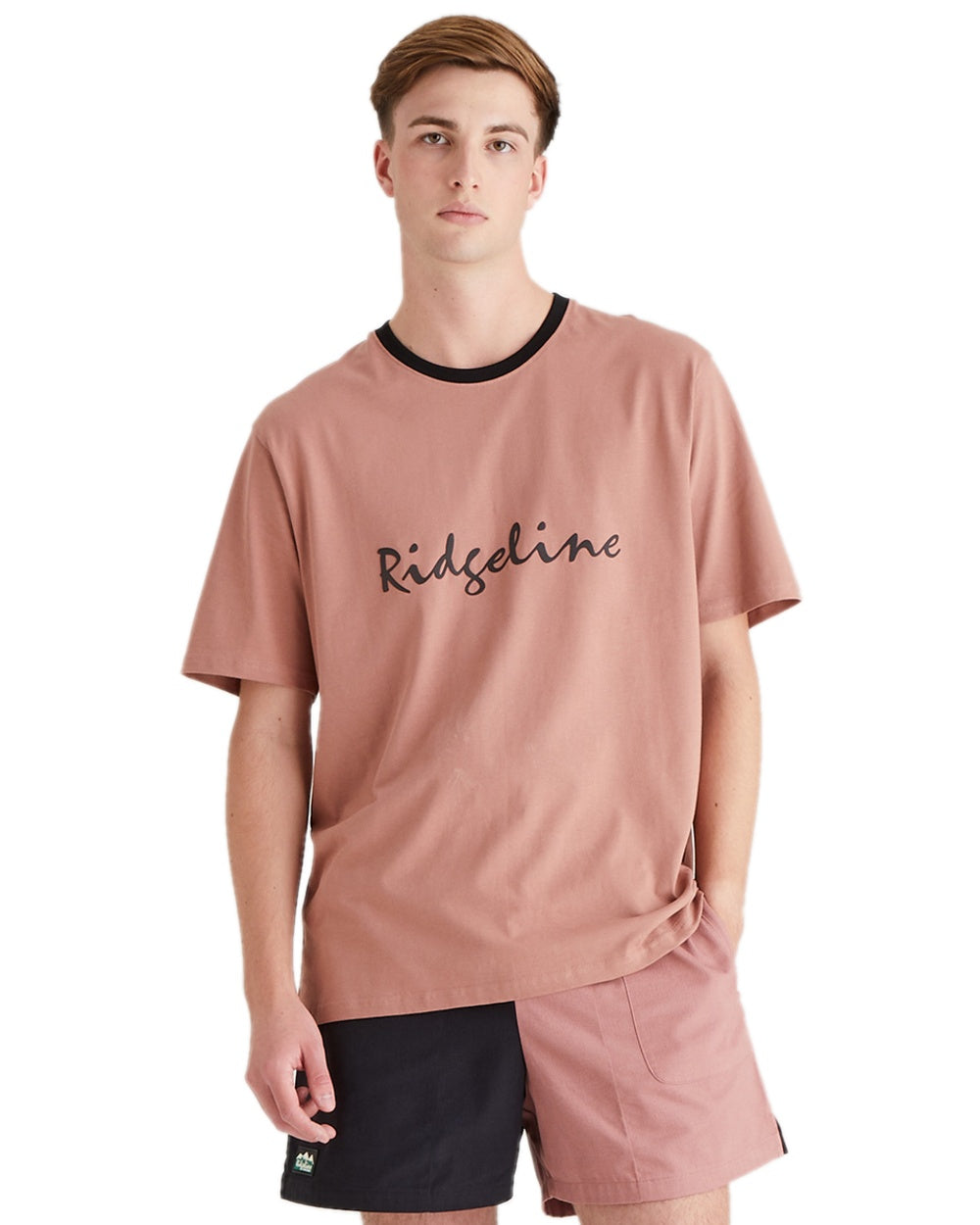 Dusky Pink Coloured Ridgeline Mens Signature T-Shirt on white background