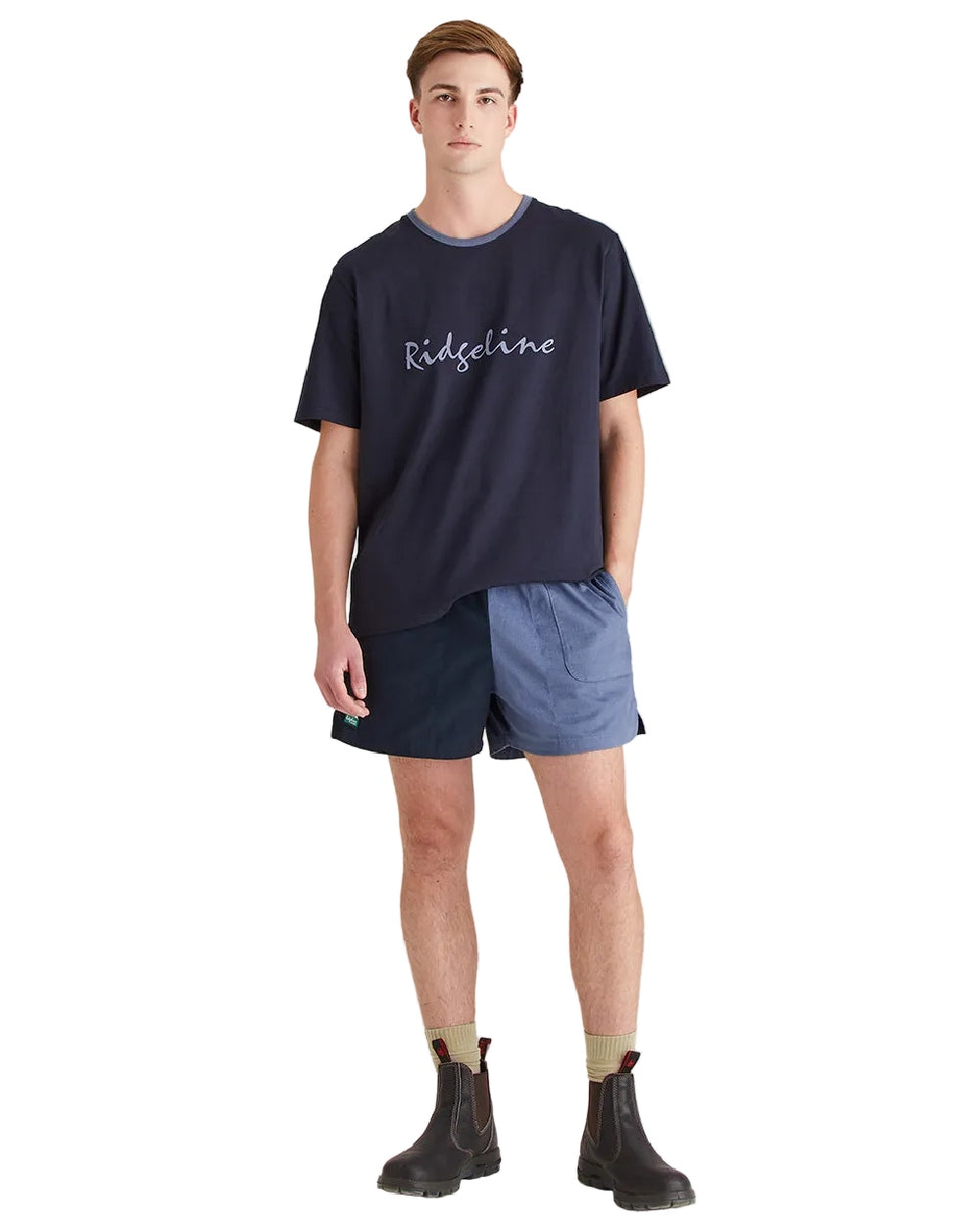 Navy Coloured Ridgeline Mens Signature T-Shirt on white background