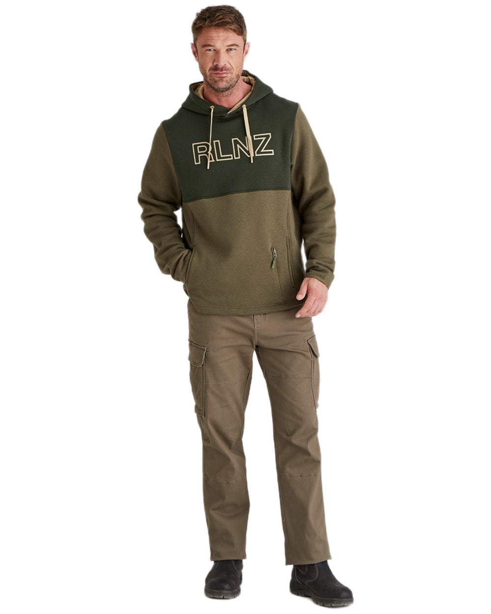 Olive coloured Ridgeline Mens South Island Hoodie on white background