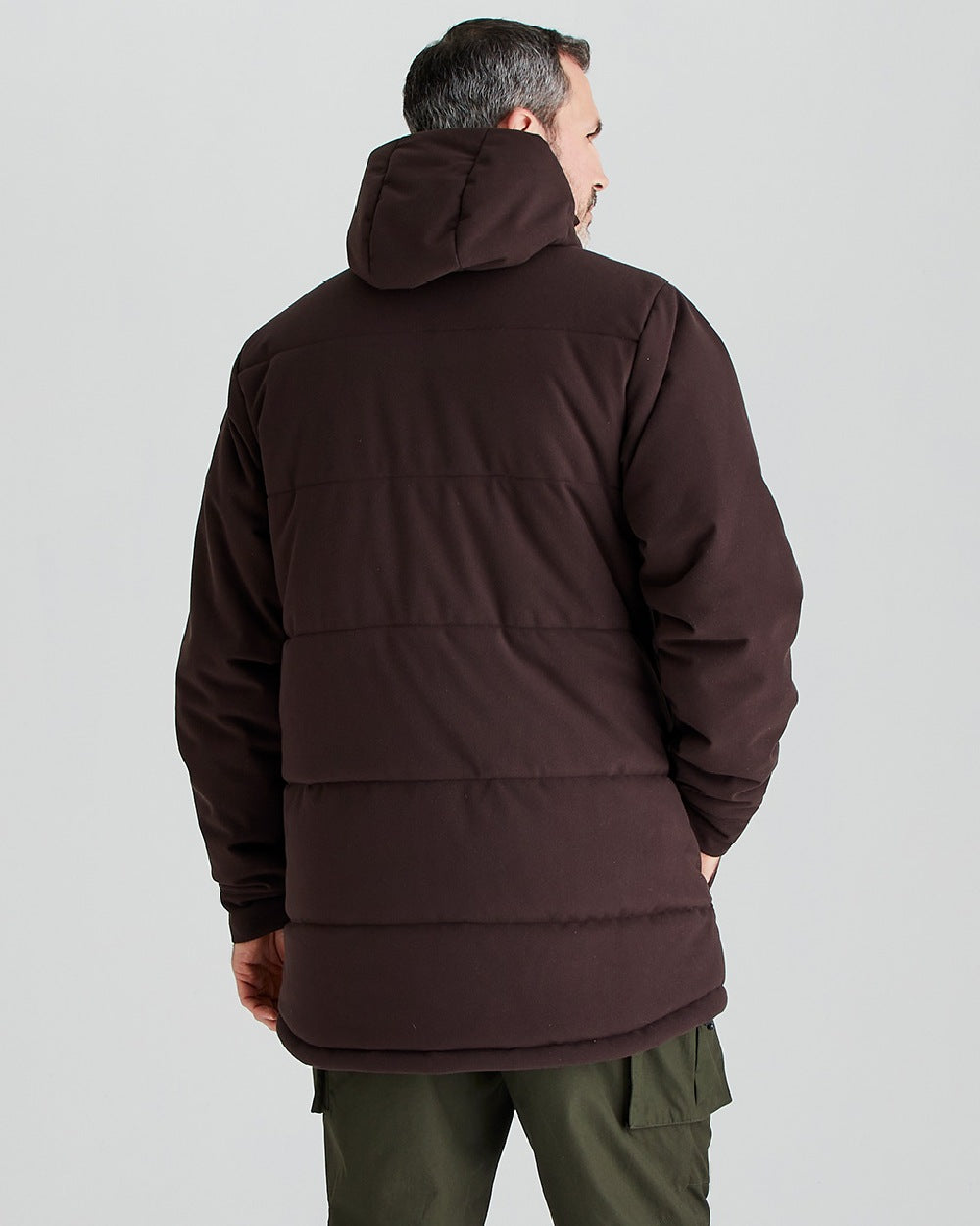 Deep Bark coloured Ridgeline Mens Tundra Thermal Jacket on grey background