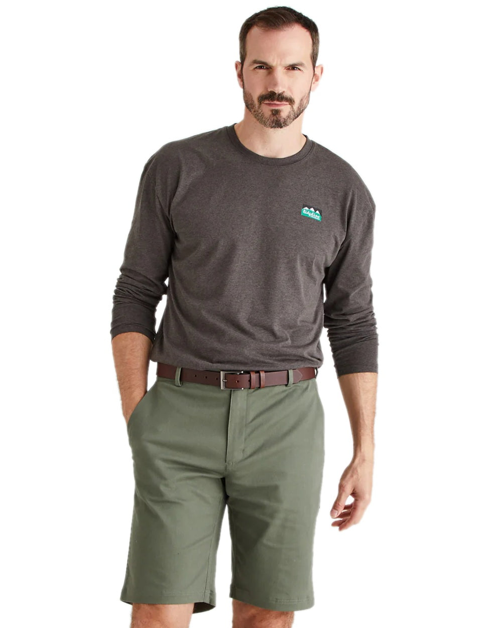 Khaki Green Coloured Ridgeline Mens Waxham Shorts on white background