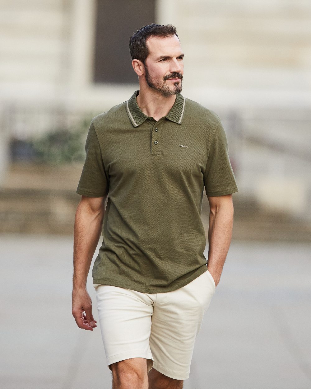 Stone Coloured Ridgeline Mens Waxham Shorts on outdoor background