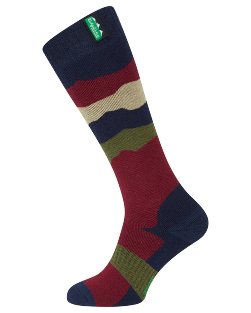 Navy Stripes Coloured Ridgeline Merino Wool Full Length Socks on white background