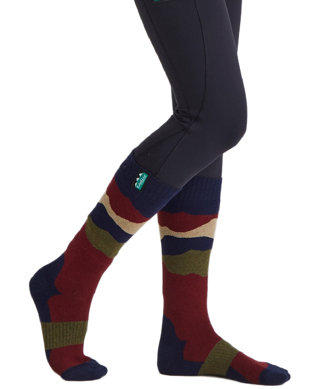 Navy Stripes Coloured Ridgeline Merino Wool Full Length Socks on white background