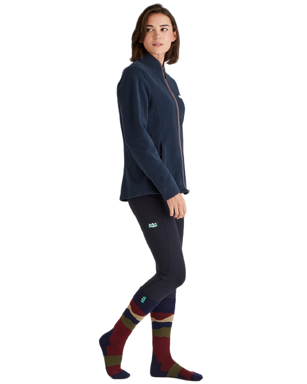 Navy Stripes Coloured Ridgeline Merino Wool Full Length Socks on white background
