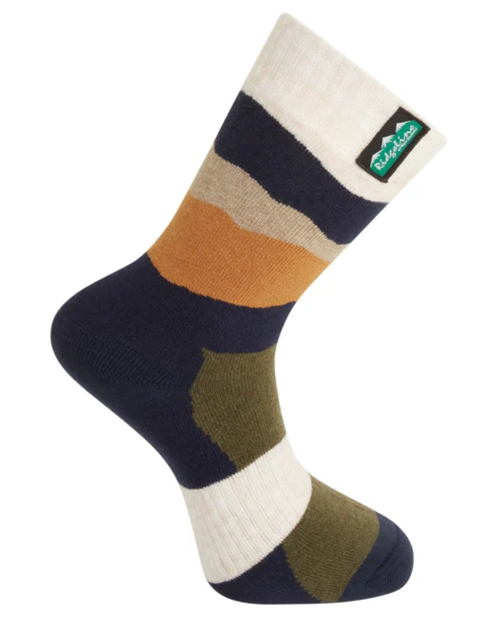 Navy Stripes coloured Ridgeline Merino Wool Mid Length Socks on white background