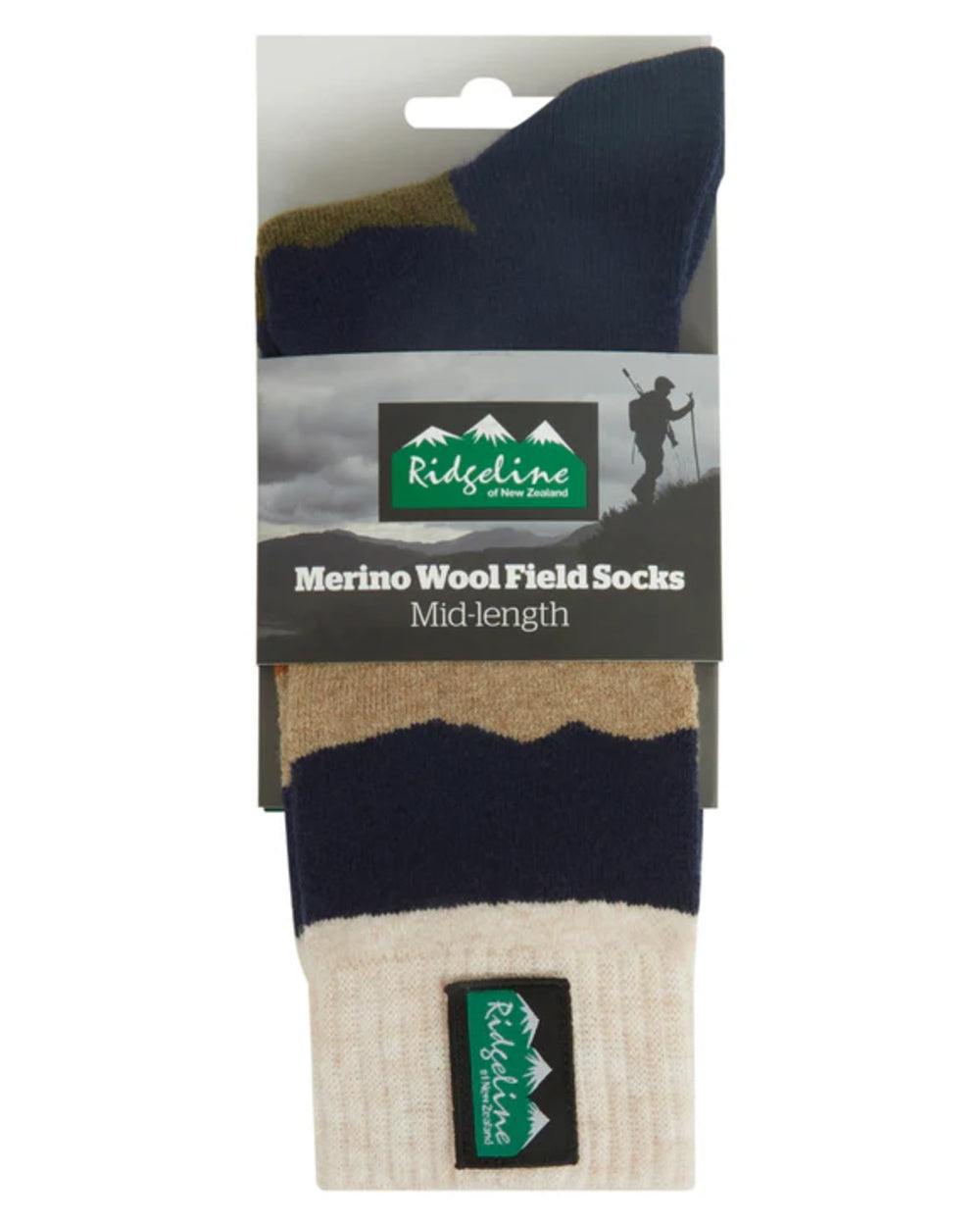 Navy Stripes coloured Ridgeline Merino Wool Mid Length Socks on white background