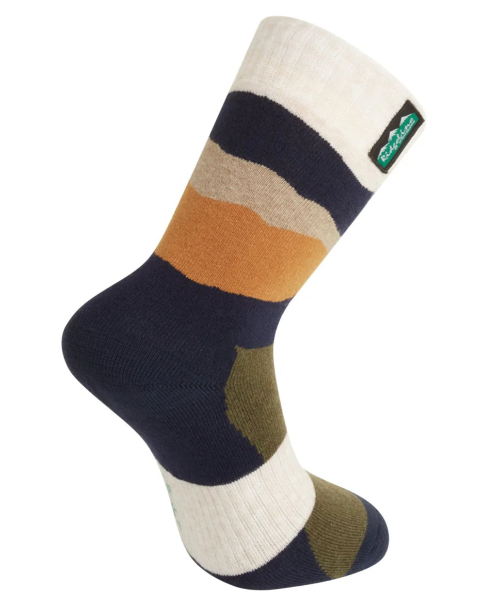 Navy Stripes coloured Ridgeline Merino Wool Mid Length Socks on white background
