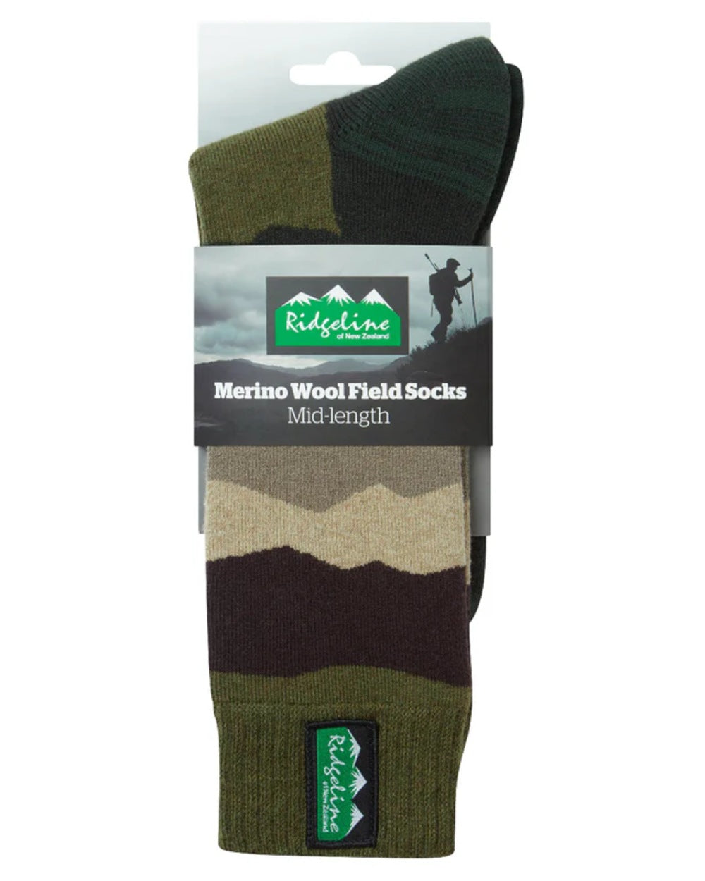 Olive Stripes Coloured Ridgeline Merino Wool Mid Length Socks on white background