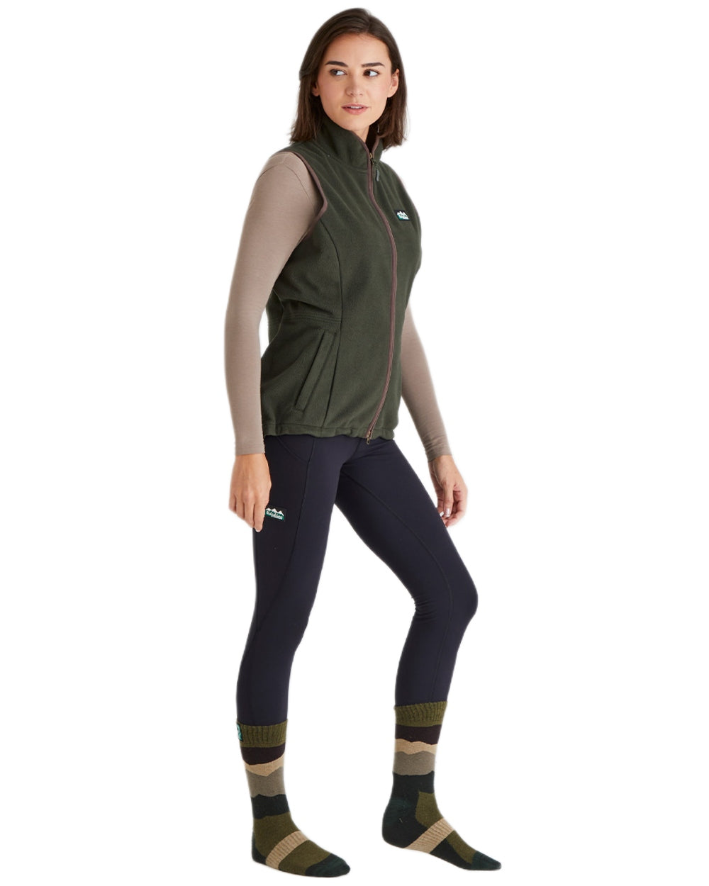 Olive Stripes Coloured Ridgeline Merino Wool Mid Length Socks on white background