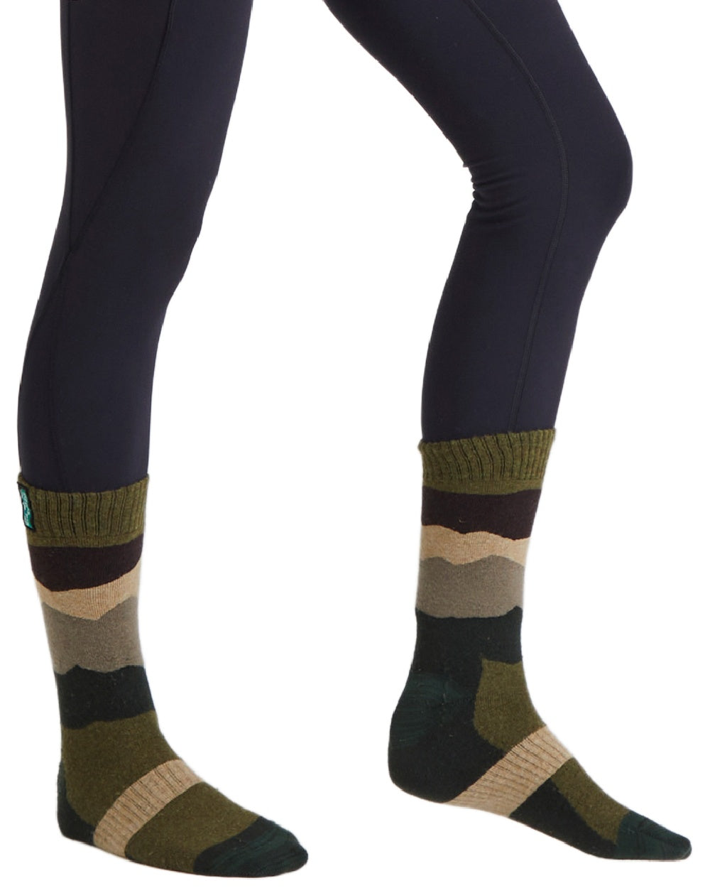 Olive Stripes Coloured Ridgeline Merino Wool Mid Length Socks on white background