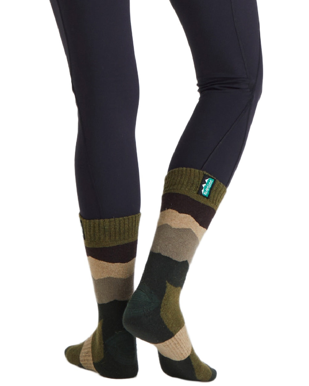 Olive Stripes Coloured Ridgeline Merino Wool Mid Length Socks on white background