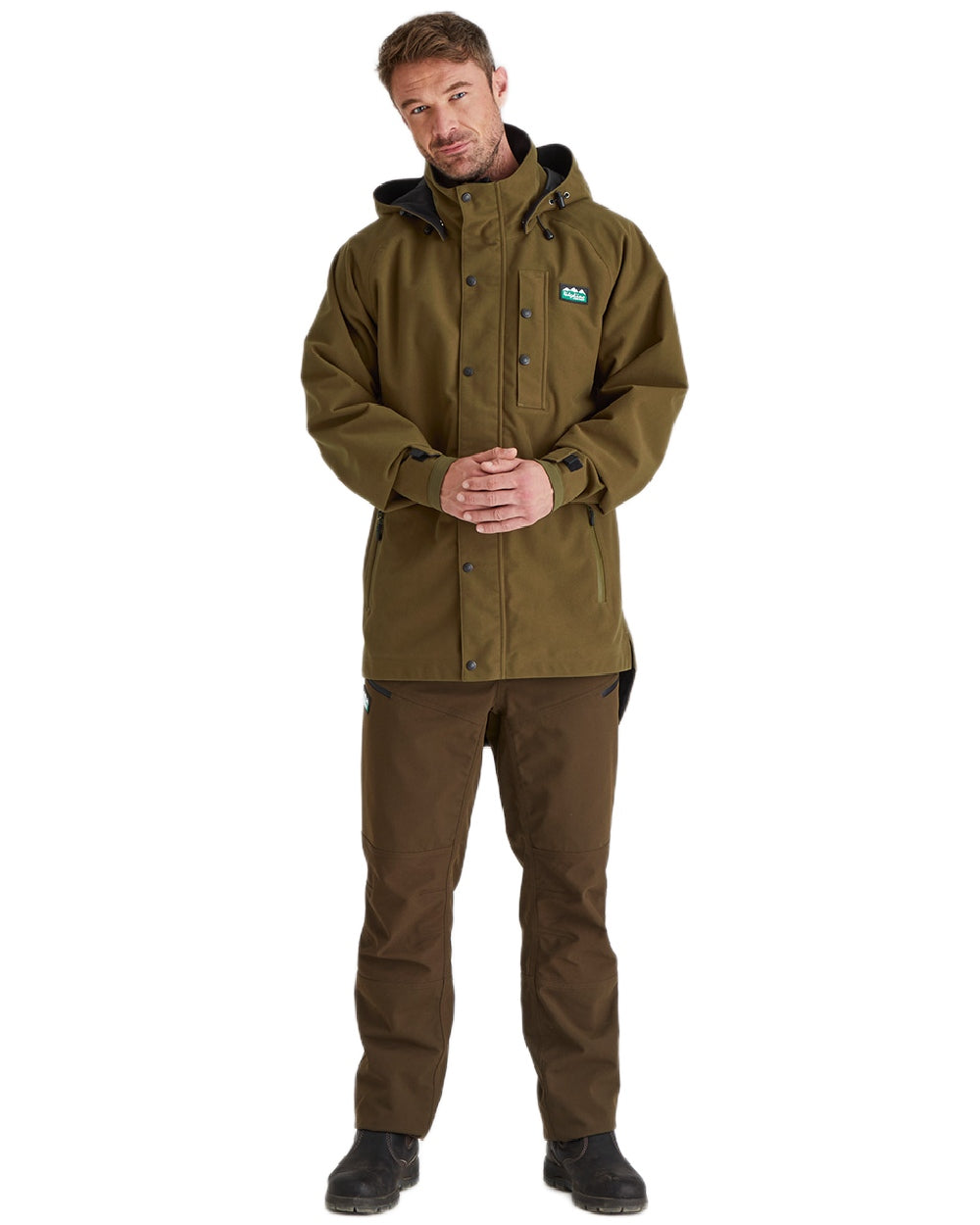 Teak coloured Monsoon Classic Waterproof Jacket on white background