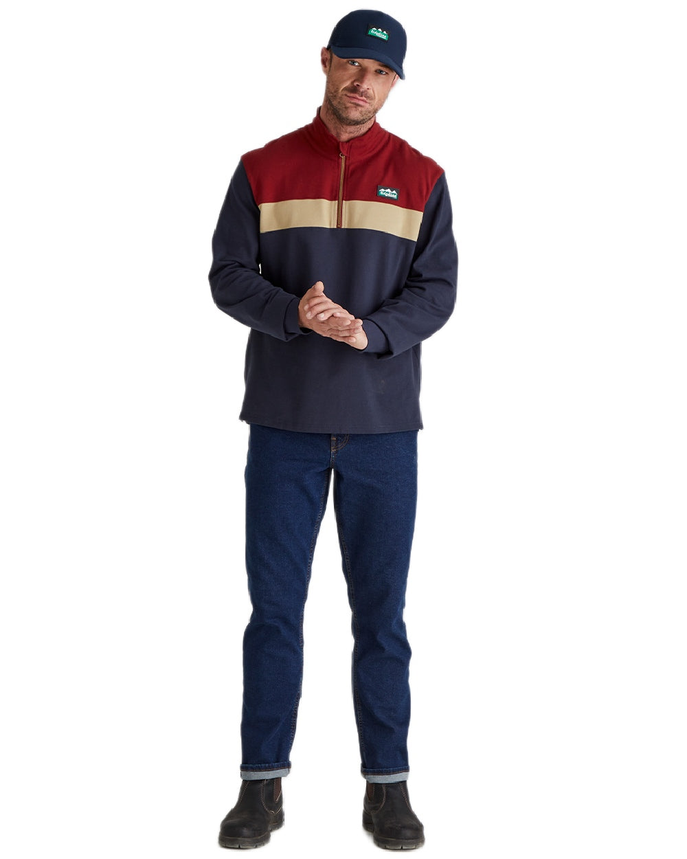 Navy Coloured Ridgeline Monsoon Trucker Cap on white background