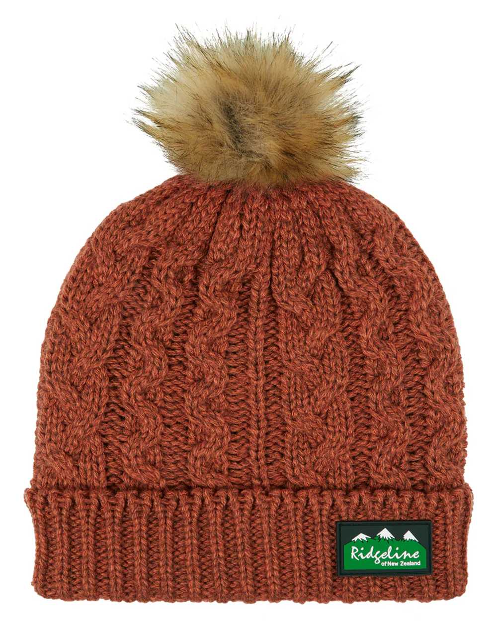 Russet Coloured Ridgeline Nordic Fleck Bobble Hat on white background