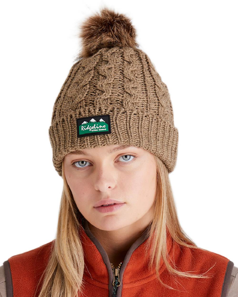 Teak Coloured Ridgeline Nordic Fleck Bobble Hat on white background