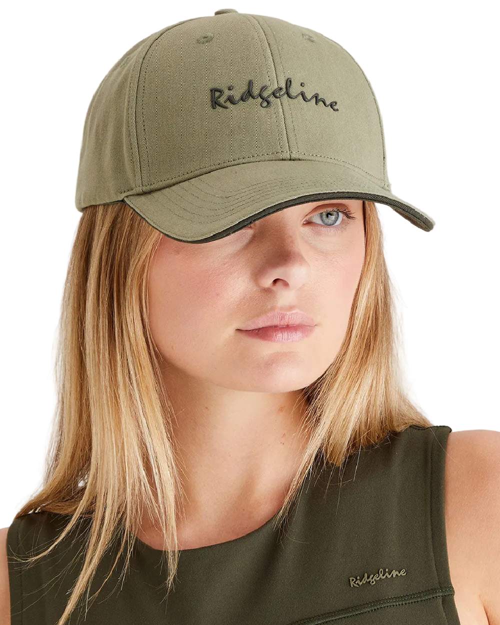 Khaki Green Coloured Ridgeline Signature Cap on white background
