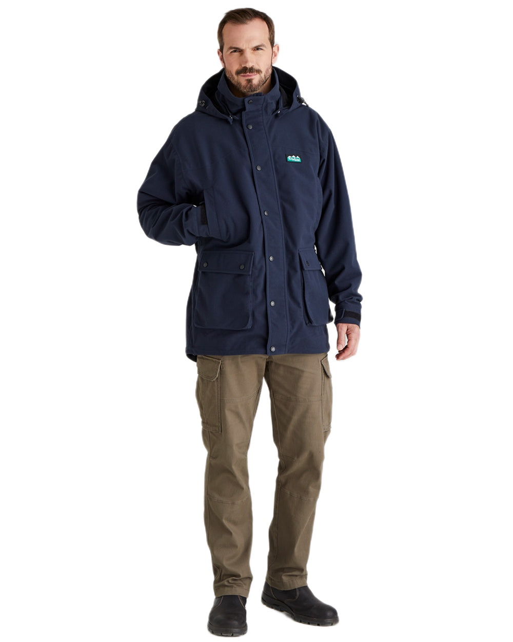 Navy coloured Ridgeline Torrent Waterproof Jacket on white background