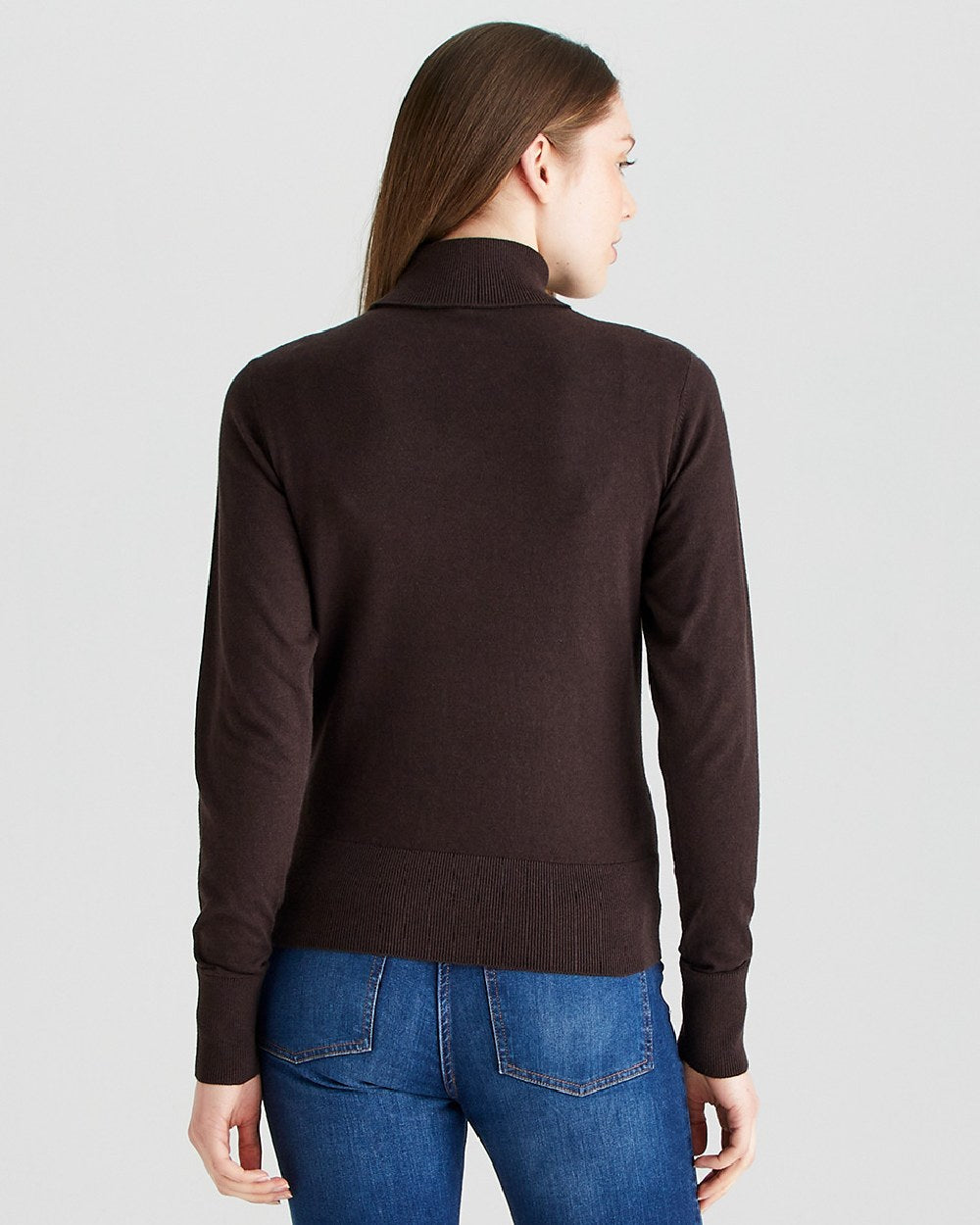 Deep Bark coloured Ridgeline Womens Melford Knit Roll Neck Jumper on grey background