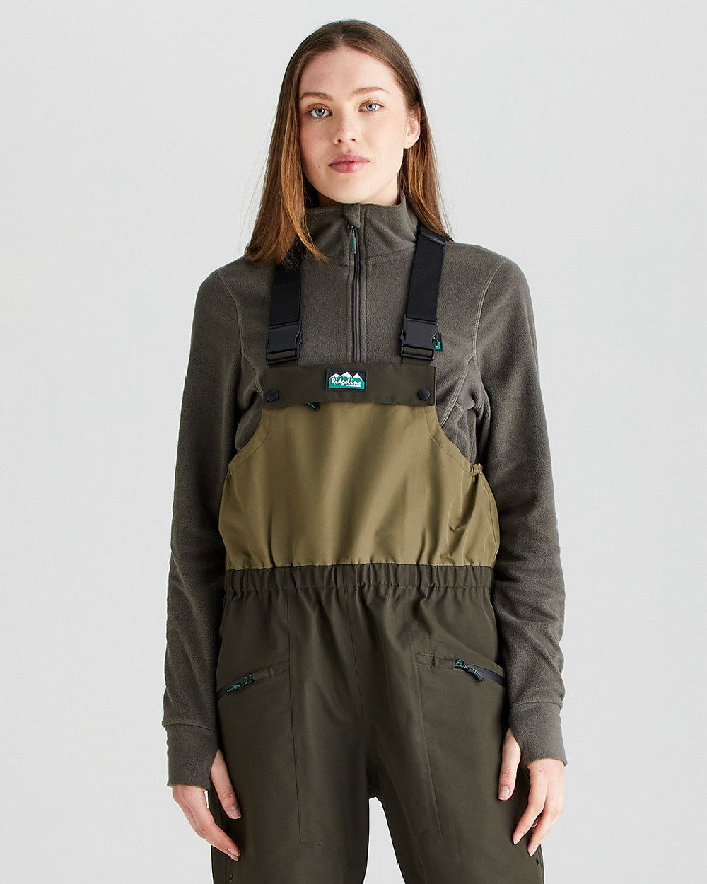 Deep Forest coloured Ridgeline Womens Agri Pro Bib & Brace on grey background