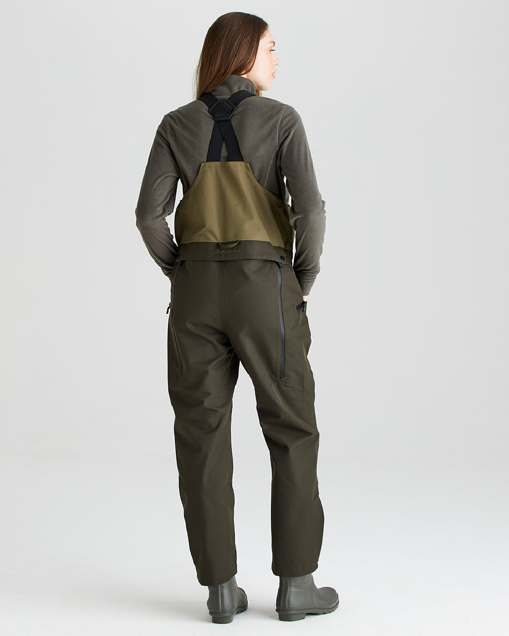 Deep Forest coloured Ridgeline Womens Agri Pro Bib & Brace on grey background