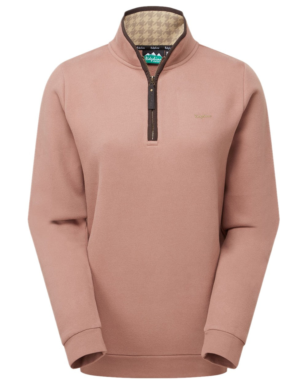 Dusky Pink Coloured Ridgeline Womens Brancaster Quarter Zip Top on white background