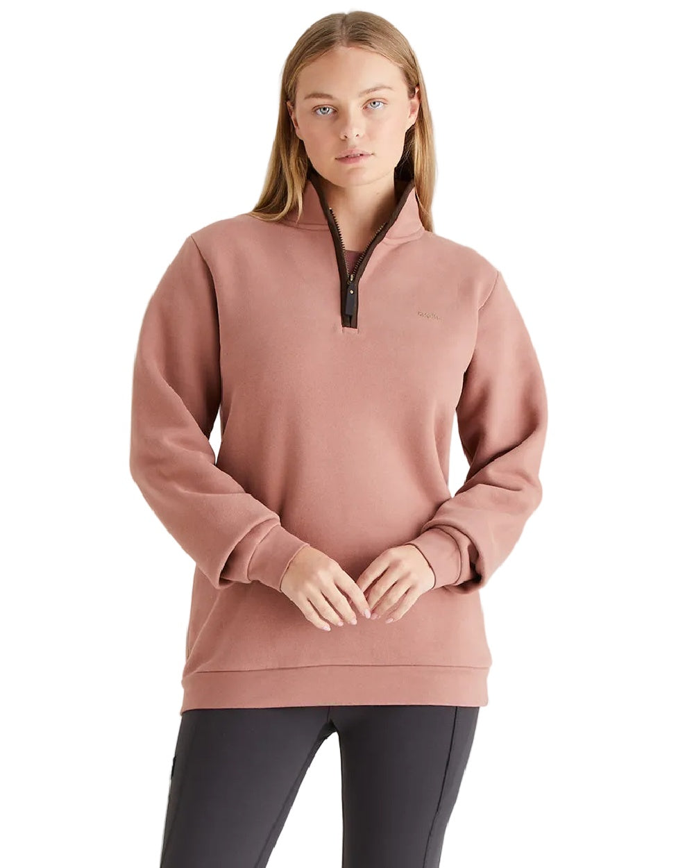 Dusky Pink Coloured Ridgeline Womens Brancaster Quarter Zip Top on white background